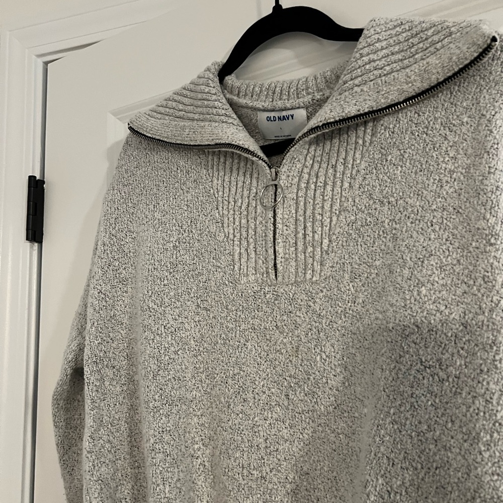 Old Navy Light Gray Ribbed Zip Sweater - Picture 2 of 4